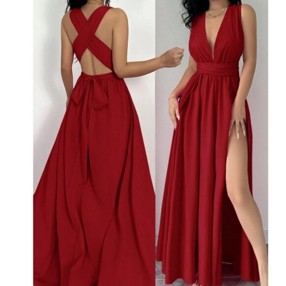 Colorful Multi-Wear Open Back High Waisted Maxi Dress - Picture 1 of 2